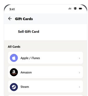 SnappyPay Sell Gift Card screen with supported card details